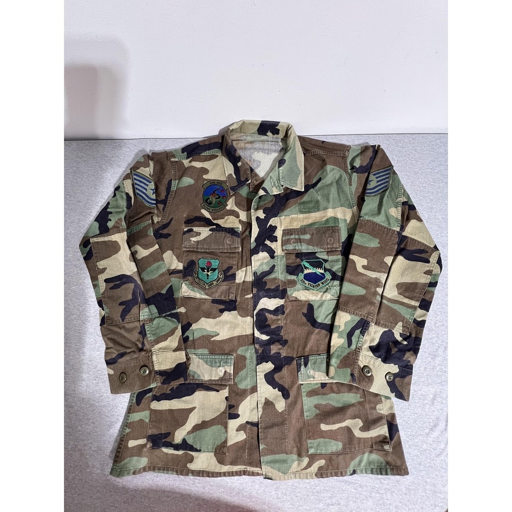 Vintage US Air Force Camo Jacket Mens Medium 325th Fighter Patch Military 90s